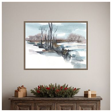 Winter Stream Watercolor II by Ethan Harper Framed Canvas Wall Art Print