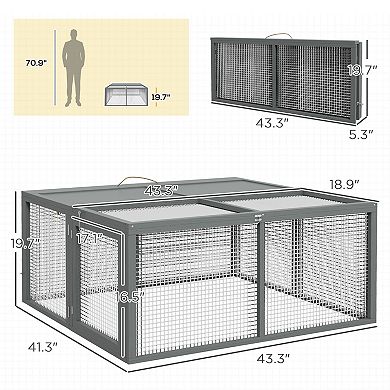 PawHut Rabbit Hutch, Folding Portable Wooden Bunny Cage with Openable Top