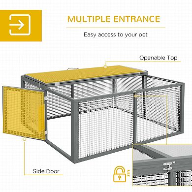 PawHut Rabbit Hutch, Folding Portable Wooden Bunny Cage with Openable Top