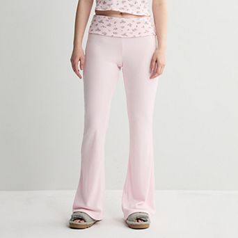 Juniors' Pink Republic Fold Over Waffle Lounge Pants