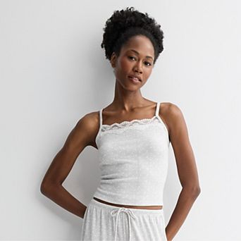 Juniors' Pink Republic Lace Trim Pointelle Lounge Cami