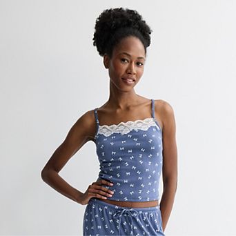Juniors' Pink Republic Lace Trim Pointelle Lounge Cami