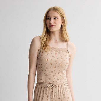 Juniors' Pink Republic Lace Trim Pointelle Lounge Cami