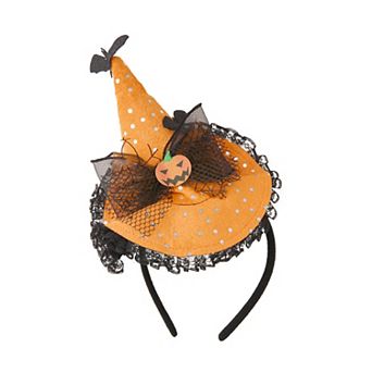 Harvest Halloween Witch Hat Headband With Pumpkin & Bat Details