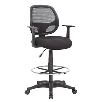 Lem Swivel Office Stool with T Arms, Footring, Black Linear Mesh Back