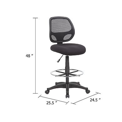 Lem Swivel Office Stool with T Arms, Footring, Black Linear Mesh Back