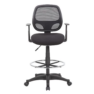 Lem Swivel Office Stool with T Arms, Footring, Black Linear Mesh Back