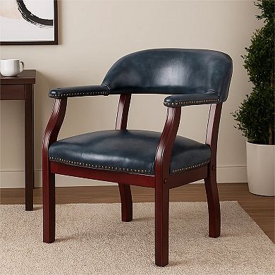 Elon Guest Chair with Brass Nailhead Trim, Wood