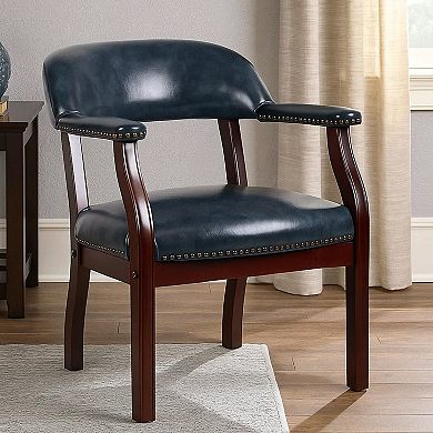 Elon Guest Chair with Brass Nailhead Trim, Wood