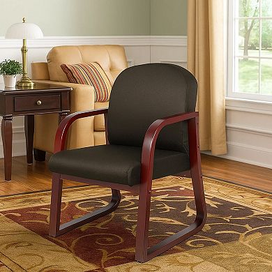 Cain Guest Chair with Molded Mahogany Wood Frame, Black Task Fabric