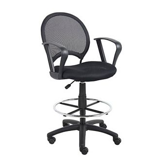 Rea Drafting Stool Chair, Loop Arms, Black Mesh, Chrome Footring