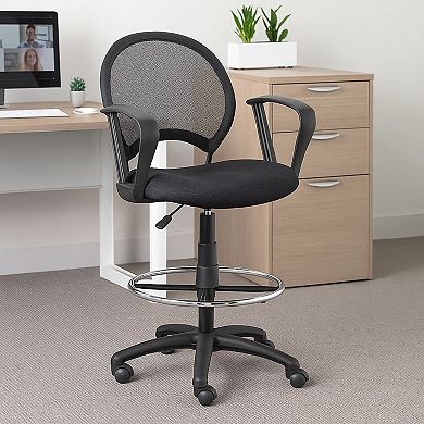 Rea Drafting Stool Chair, Loop Arms, Black Mesh, Chrome Footring