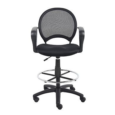 Rea Drafting Stool Chair, Loop Arms, Black Mesh, Chrome Footring