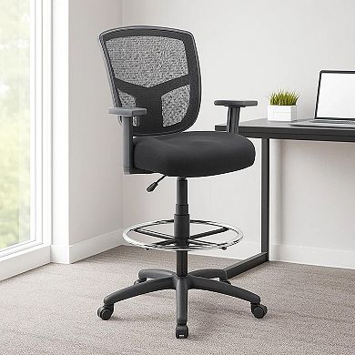 Mea Drafting Stool Chair, Adjustable Arms, Black Mesh, Chrome Footring