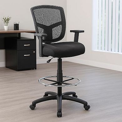 Mea Drafting Stool Chair, Adjustable Arms, Black Mesh, Chrome Footring