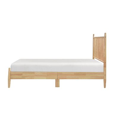 Lika Queen Size Platform Bed, Vertical Slatted Headboard, Natural Brown