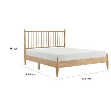 Lika Queen Size Platform Bed, Vertical Slatted Headboard, Natural Brown