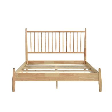 Lika Queen Size Platform Bed, Vertical Slatted Headboard, Natural Brown