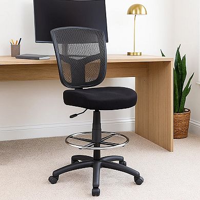 Mea Drafting Stool Chair, Adjustable Height, Black Mesh, Chrome Footring