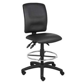 Reza Swivel Drafting Stool, Footring, Black Faux Leather, Contoured