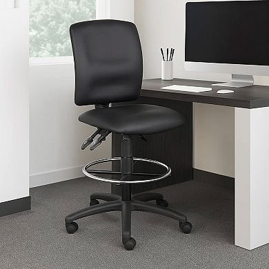 Reza Swivel Drafting Stool, Footring, Black Faux Leather, Contoured