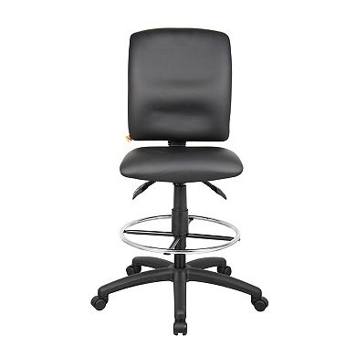 Reza Swivel Drafting Stool, Footring, Black Faux Leather, Contoured