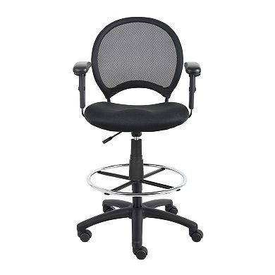 Rea Drafting Stool Chair, Adjustable Arms, Black Mesh, Chrome Footring