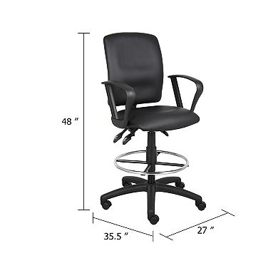 Reza Rolling Drafting Armchair, Footring, Black Faux Leather, Swivel