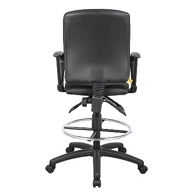 Reza Rolling Drafting Armchair, Footring, Black Faux Leather, Swivel