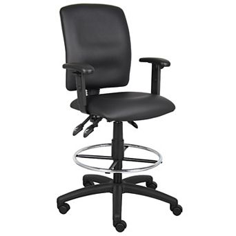 Reza Swivel Drafting Stool, Adjustable Arms, Footring, Black Faux Leather