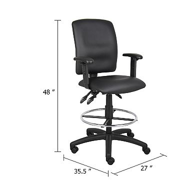 Reza Swivel Drafting Stool, Adjustable Arms, Footring, Black Faux Leather