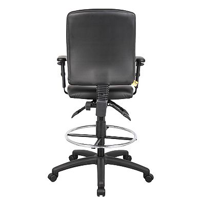 Reza Swivel Drafting Stool, Adjustable Arms, Footring, Black Faux Leather