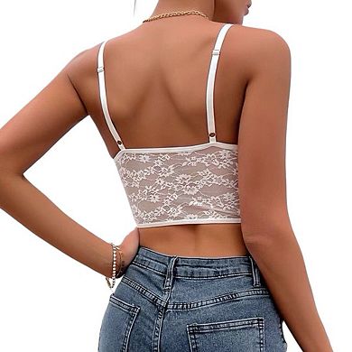 Women's Camisole Lace Bodysuit Sheer Mesh Shapewear Skinny Top