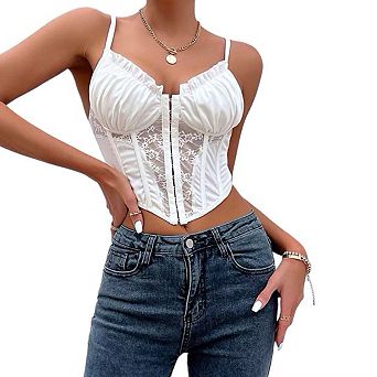 Women's Camisole Lace Bodysuit Sheer Mesh Shapewear Skinny Top