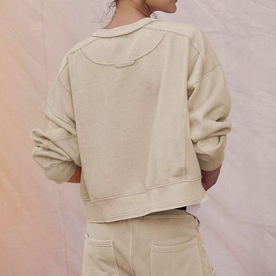 Womens Casual Sweatshirt Long Sleeve Crewneck Loose Fit Tops Tee Pullover Crop Side Slit Tshirt