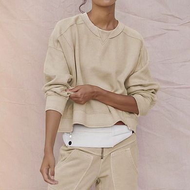 Womens Casual Sweatshirt Long Sleeve Crewneck Loose Fit Tops Tee Pullover Crop Side Slit Tshirt