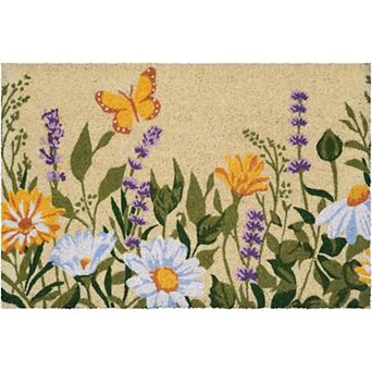 HomeRoots 18" X 30" Brown Green And Orange Floral Outdoor Coir Door Mat