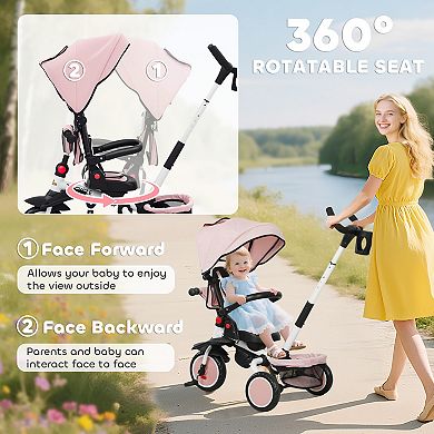 Qaba 6 in 1 Kids Tricycle with Adjustable Push Handle for 1-5 Years