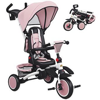 Qaba 6 in 1 Kids Tricycle with Adjustable Push Handle for 1-5 Years
