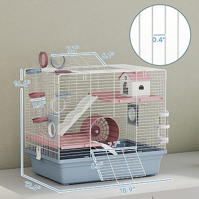 PawHut Hamster Cage, 3-Tier Gerbil Cage with Exercise Wheel and Tubes