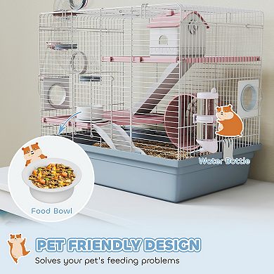 PawHut Hamster Cage, 3-Tier Gerbil Cage with Exercise Wheel and Tubes