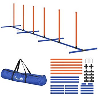 PawHut Dog Agility Training Equipment Adjustable Weaves Poles