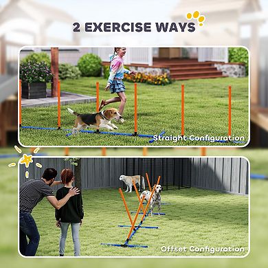 PawHut Dog Agility Training Equipment Adjustable Weaves Poles