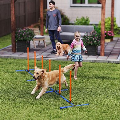 PawHut Dog Agility Training Equipment Adjustable Weaves Poles
