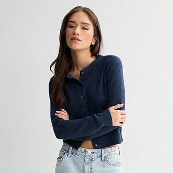 Juniors' SO® Cable Crewneck Cardigan Sweater