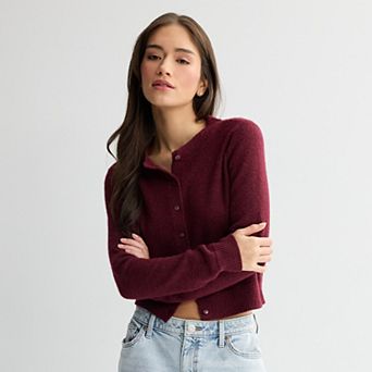 Juniors' SO® Cable Crewneck Cardigan Sweater