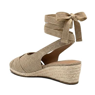 Aerosoles Roberta Women's Linen Wedge Sandals With Ankle Wrap