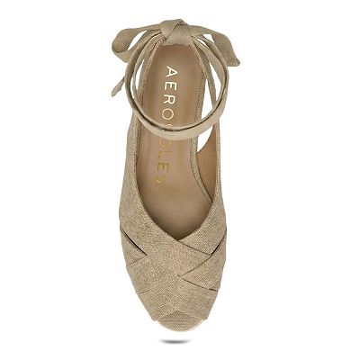Aerosoles Roberta Women's Linen Wedge Sandals With Ankle Wrap