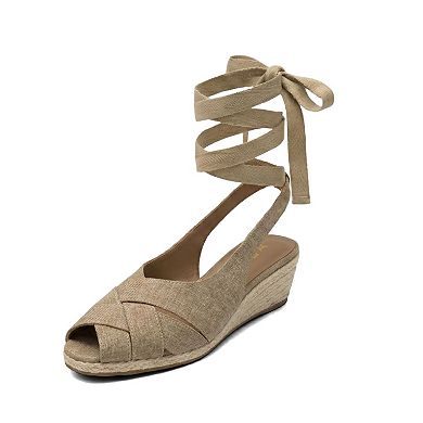 Aerosoles Roberta Women's Linen Wedge Sandals With Ankle Wrap
