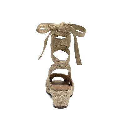 Aerosoles Roberta Women's Linen Wedge Sandals With Ankle Wrap
